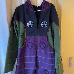Colorful Patchwork Hoodie with Peace Symbols
